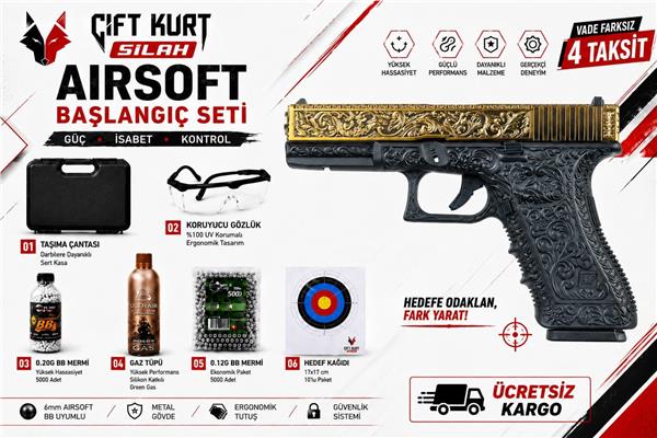 WE Glock 17 Ivory Gravürlü Blowbackli Airsoft Tabanca Set